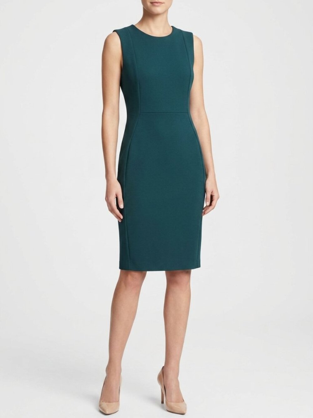 Calvin Klein Scuba Sheath Midi Dress 12 Green Sleeveless NWT